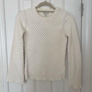 JOIE Crewneck White Sweater Open Back Cable Knit Bell Sleeve XS